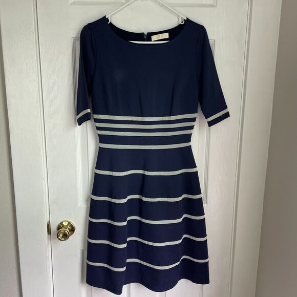 Erin By Erin Fetherston Bella Point Navy Striped Fit & Flare Dress size 2 / S - Picture 3 of 8